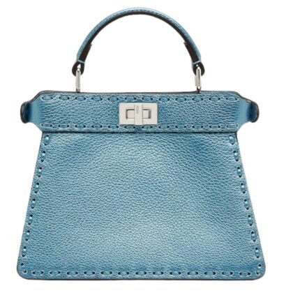 FENDI PEEKABOO ISEEU PETITE METALLIC BLUE SELLERIA BAG WITH 306 HAND-SEWN TOPSTITCHES
