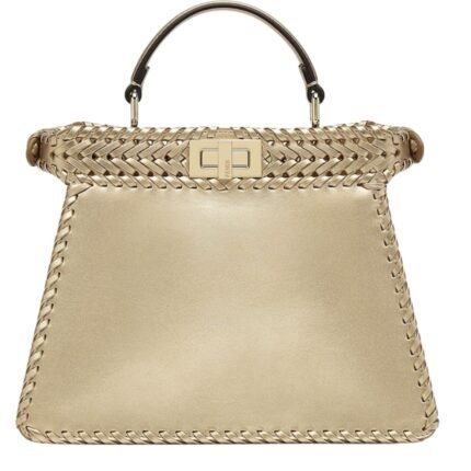 FENDI PEEKABOO ISEEU SMALL CHAMPAGNE-COLORED INTERLACED LEATHER BAG