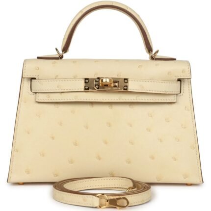 HERMÈS KELLY SELLIER 20 VANILLE OSTRICH GOLD HARDWARE