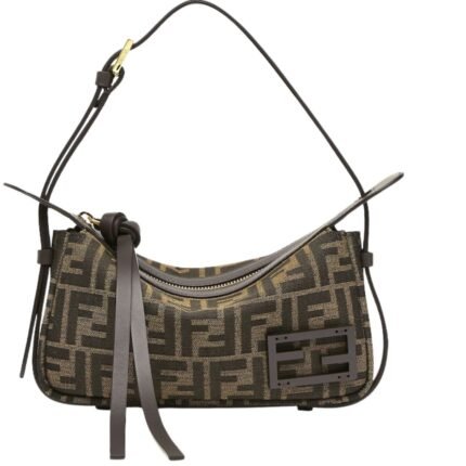 FENDI SIMPLY FENDI MINI BROWN FF JACQUARD FABRIC MINI BAG