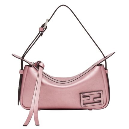 FENDI SIMPLY FENDI MINI CHAMPAGNE-COLORED METALLIC LEATHER MINI-BAG
