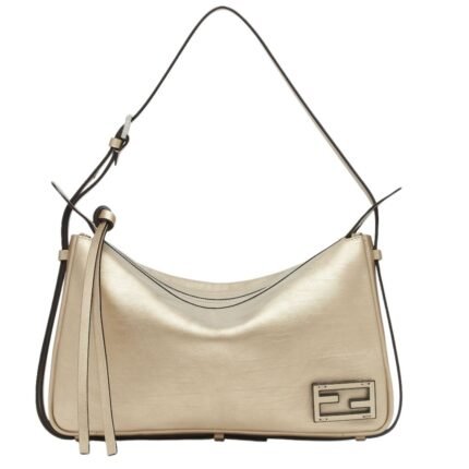 FENDI SIMPLY FENDI MEDIUM METALLIC CHAMPAGNE-COLORED LEATHER HANDBAG