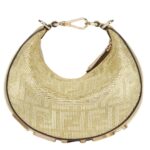 FENDI FENDIGRAPHY MINI CHAMPAGNE-COLORED SUEDE MINI-BAG WITH FF IN CRYSTALS AND STUDS