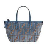FENDI ROLL MINI LIGHT BLUE FF JACQUARD VELVET MINI BAG
