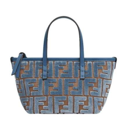 FENDI ROLL MINI LIGHT BLUE FF JACQUARD VELVET MINI BAG