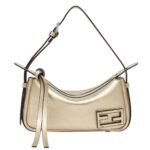 FENDI SIMPLY FENDI MINI CHAMPAGNE-COLORED METALLIC LEATHER MINI-BAG
