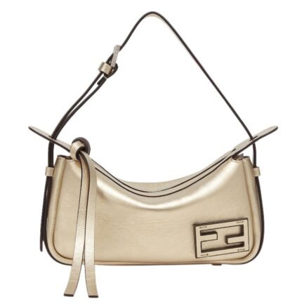 FENDI SIMPLY FENDI MINI CHAMPAGNE-COLORED METALLIC LEATHER MINI-BAG