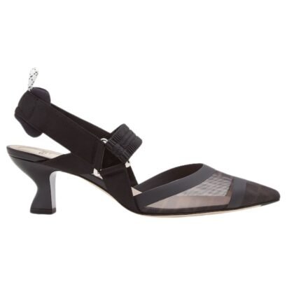FENDI COLIBRÌ LEATHER AND MESH SLINGBACKS WITH MEDIUM HEEL