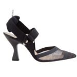 FENDI COLIBRÌ LEATHER AND MESH HIGH HEELED SLINGBACKS