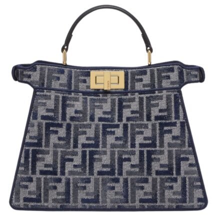 FENDI PEEKABOO ISEEU SMALL DARK BLUE FF CHENILLE BAG