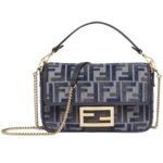 FENDI BAGUETTE MINI DARK BLUE FF CHENILLE BAG