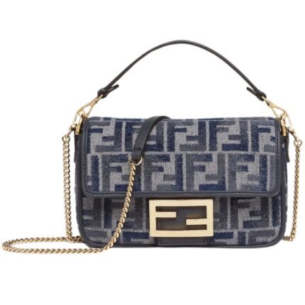 FENDI BAGUETTE MINI DARK BLUE FF CHENILLE BAG