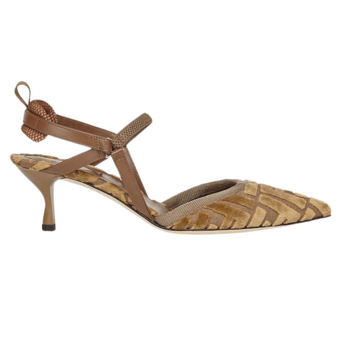 1 FENDI COLIBRÌ LITE FF JACQUARD VELVET MEDIUM-HEELED SLINGBACKS