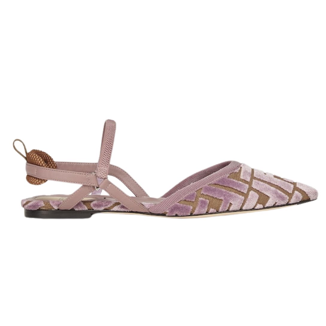 1 FENDI COLIBRÌ LITE MAUVE PINK FF JACQUARD VELVET FLATS