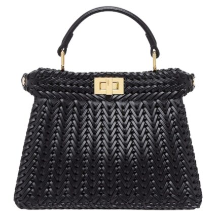 FENDI PEEKABOO ISEEU PETITE CAMELLIA INTERLACE LEATHER BAG