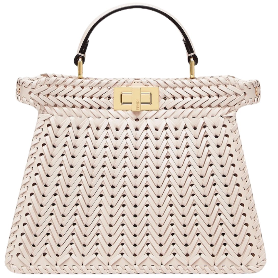 1 FENDI PEEKABOO ISEEU PETITE CAMELLIA INTERLACE LEATHER BAG