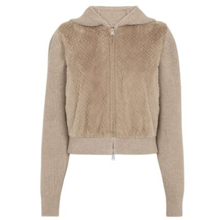 FENDI BLOUSON BEIGE JERSEY AND FF MINK JACKET