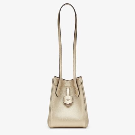 FENDI ORIGAMI MINI TRANSFORMABLE CHAMPAGNE COLORED METALLIC LEATHER BAG