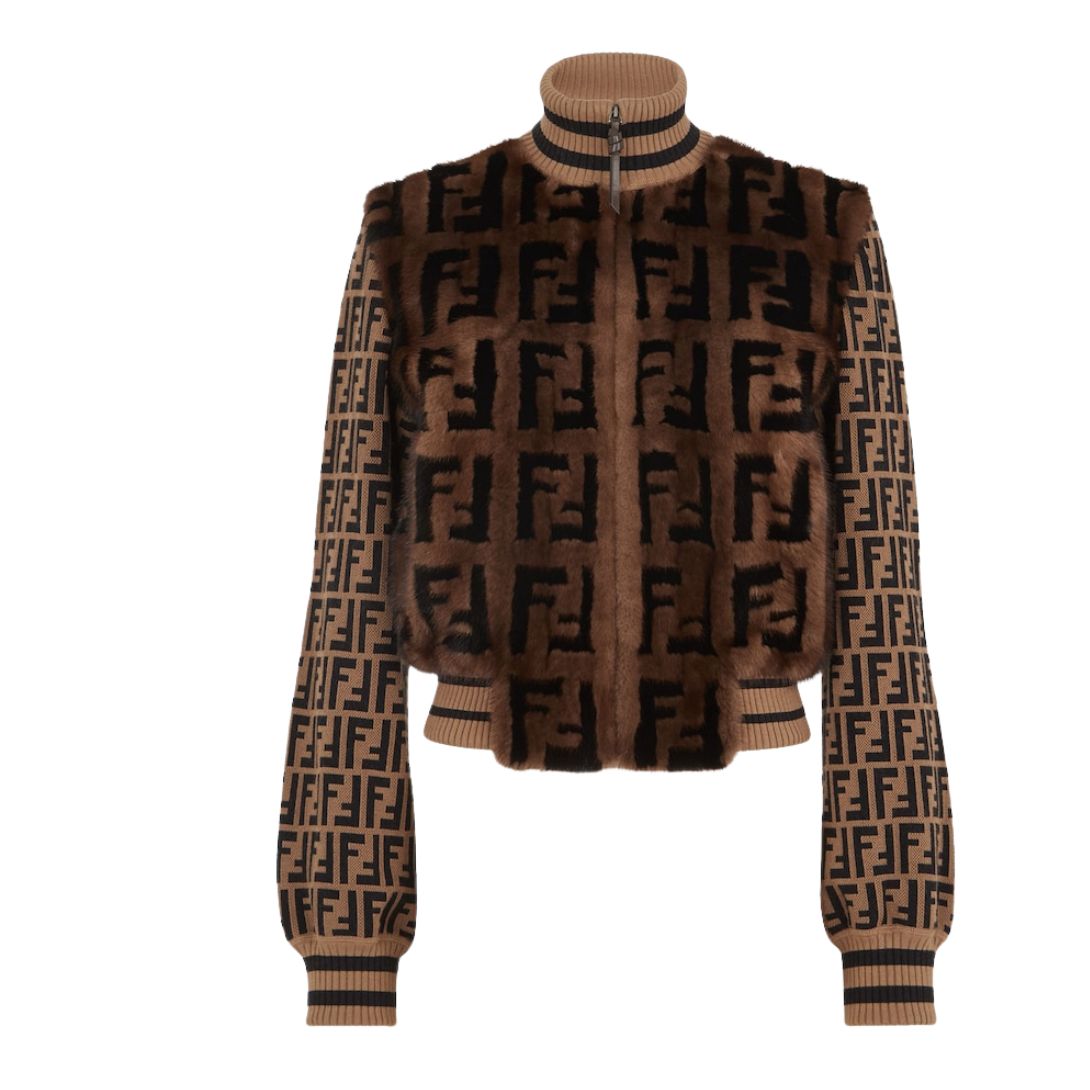 1 FENDI BOMBER KNIT AND INLAID MINK FUR BOMBER JACKET