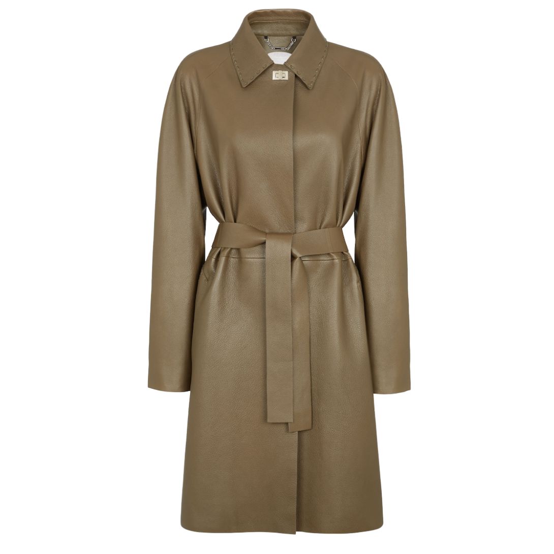 1 FENDI OVERCOAT GREEN LEATHER OVERCOAT