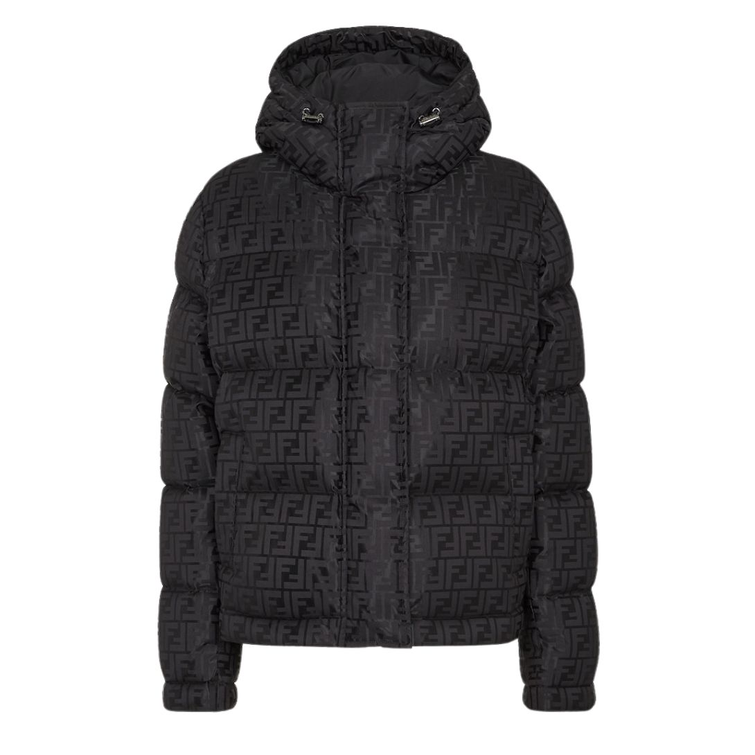 1 FENDI DOWN JACKET BLACK FF NYLON DOWN JACKET