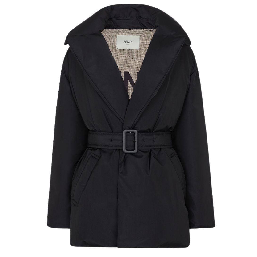 1 FENDI DOWN JACKET BLACK NYLON JACKET