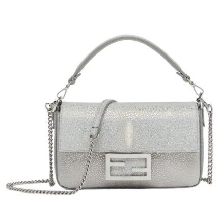 FENDI BAGUETTE MINI SILVER COLOR STINGRAY LEATHER BAG