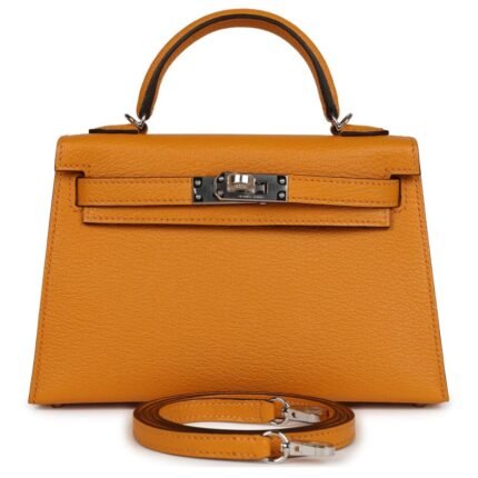 HERMÈS KELLY SELLIER 20 MOUTARDE CHEVRE PALLADIUM HARDWARE