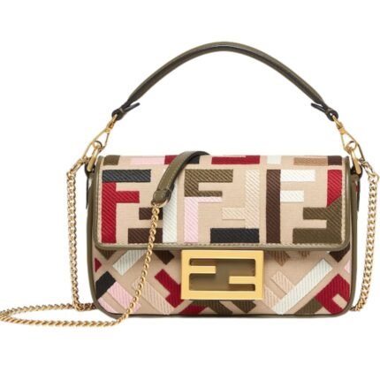 FENDI BAGUETTE MINI CANVAS BAG WITH MULTICOLOR FF EMBROIDERY
