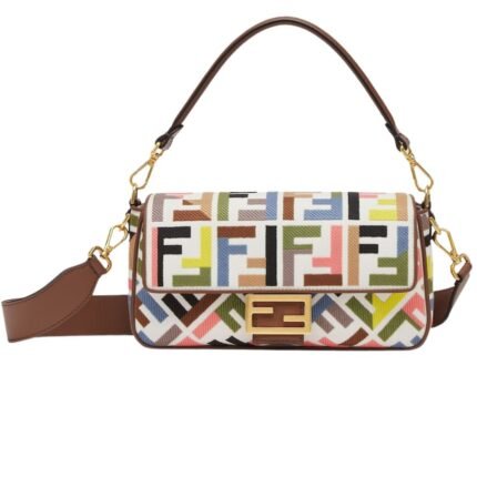 FENDI BAGUETTE CANVAS BAG WITH MULTICOLOR FF EMBROIDERY