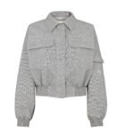 FENDI BLOUSON GRAY MICRO CHECK WOOL BOMBER JACKET