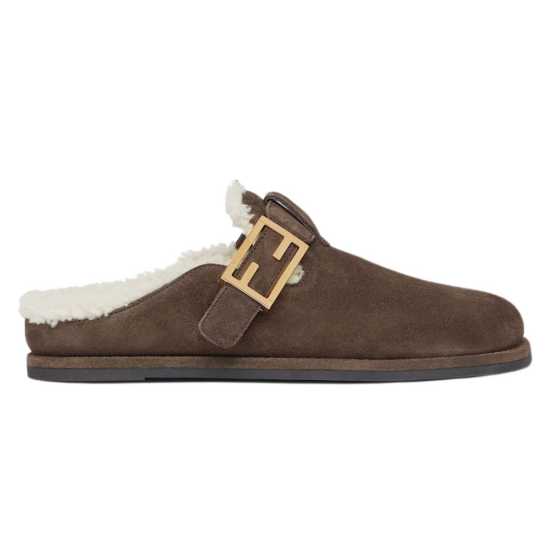 1 FENDI FEEL SUEDE AND SHEEPSKIN SABOTS