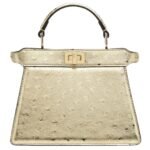 FENDI PEEKABOO ISEEU PETITE CHAMPAGNE COLORED METALLIC OSTRICH LEATHER BAG