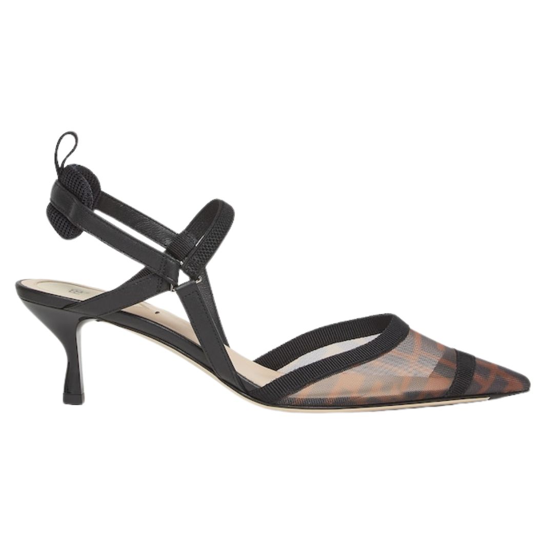 1 FENDI COLIBRÌ LITE FF MESH MEDIUM HEELED SLINGBACKS