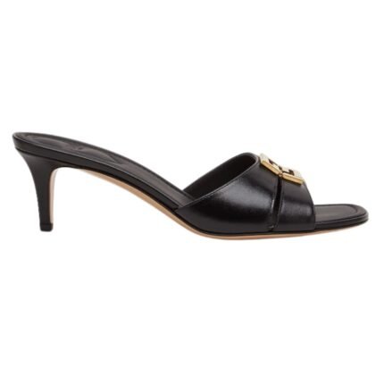 FENDI FFOLD LEATHER MEDIUM-HEELED SANDALS