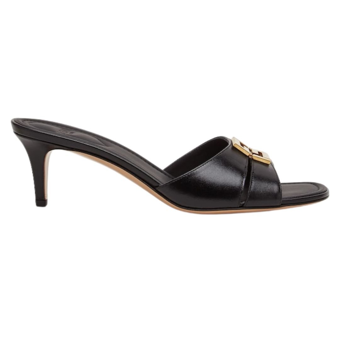 1 FENDI FFOLD LEATHER MEDIUM-HEELED SANDALS