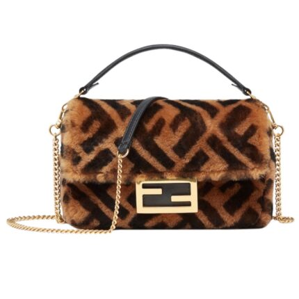 FENDI BAGUETTE MINI BROWN SHEEPSKIN BAG