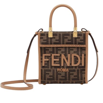 FENDI MINI SUNSHINE SHOPPER BROWN FF FABRIC MINI-BAG