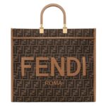 FENDI SUNSHINE LARGE BROWN FF JACQUARD FABRIC SHOPPER