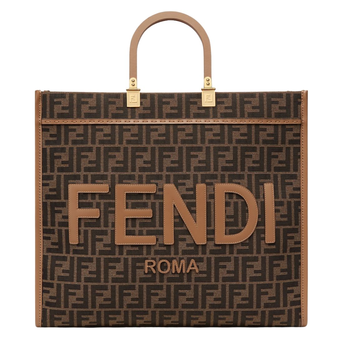1 FENDI SUNSHINE LARGE BROWN FF JACQUARD FABRIC SHOPPER
