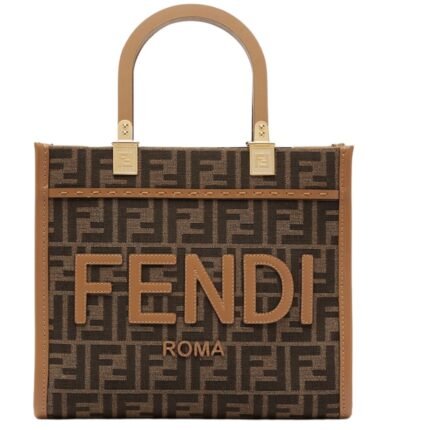 FENDI SUNSHINE SMALL BROWN FF JACQUARD FABRIC BAG