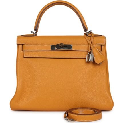 PRE-OWNED HERMÈS KELLY RETOURNE 28 MOUTARDE CLEMENCE PALLADIUM HARDWARE