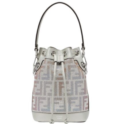 FENDI MON TRESOR SUEDE MINI BAG WITH FF IN IRIDESCENT CRYSTALS AND STUDS