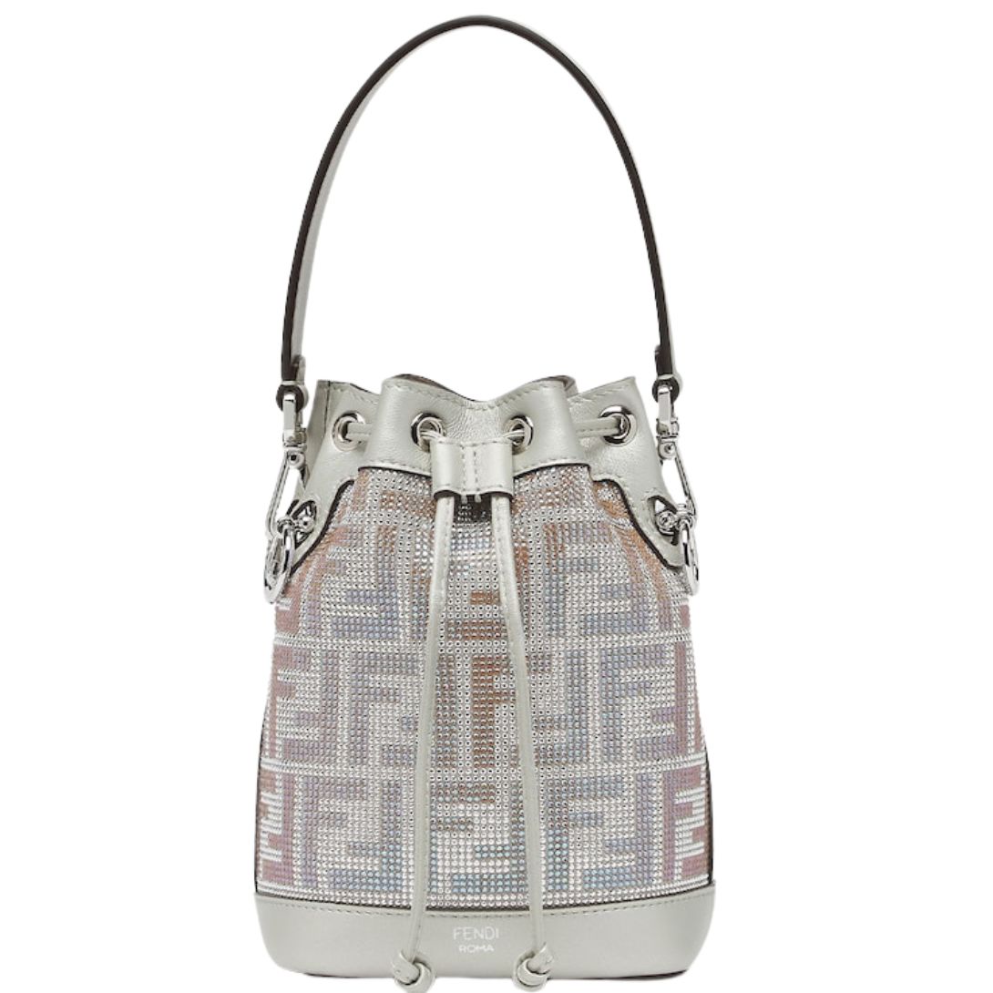 1 FENDI MON TRESOR SUEDE MINI BAG WITH FF IN IRIDESCENT CRYSTALS AND STUDS