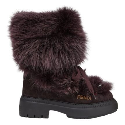 FENDI APRES CHIC DARK PURPLE FOX FUR AND SUEDE BOOTS