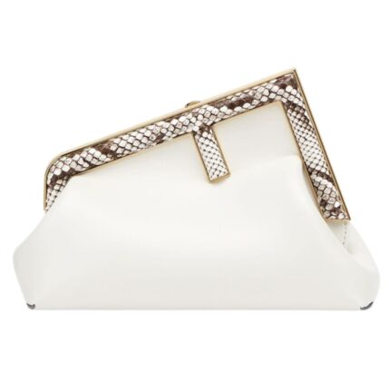 FENDI FIRST SMALL WHITE LEATHER BAG WITH EXOTIC DETAILS
