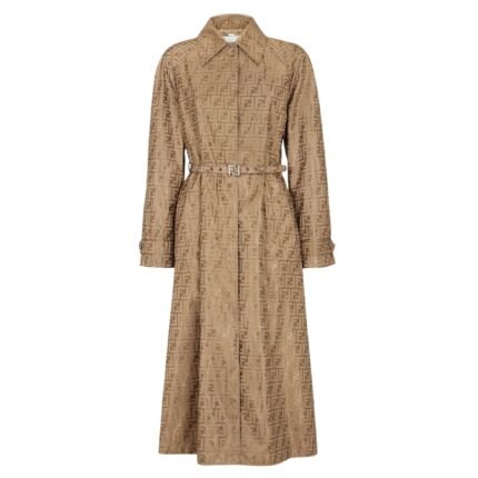 FENDI OVERCOAT BEIGE FF JACQUARD FABRIC TRENCH COAT