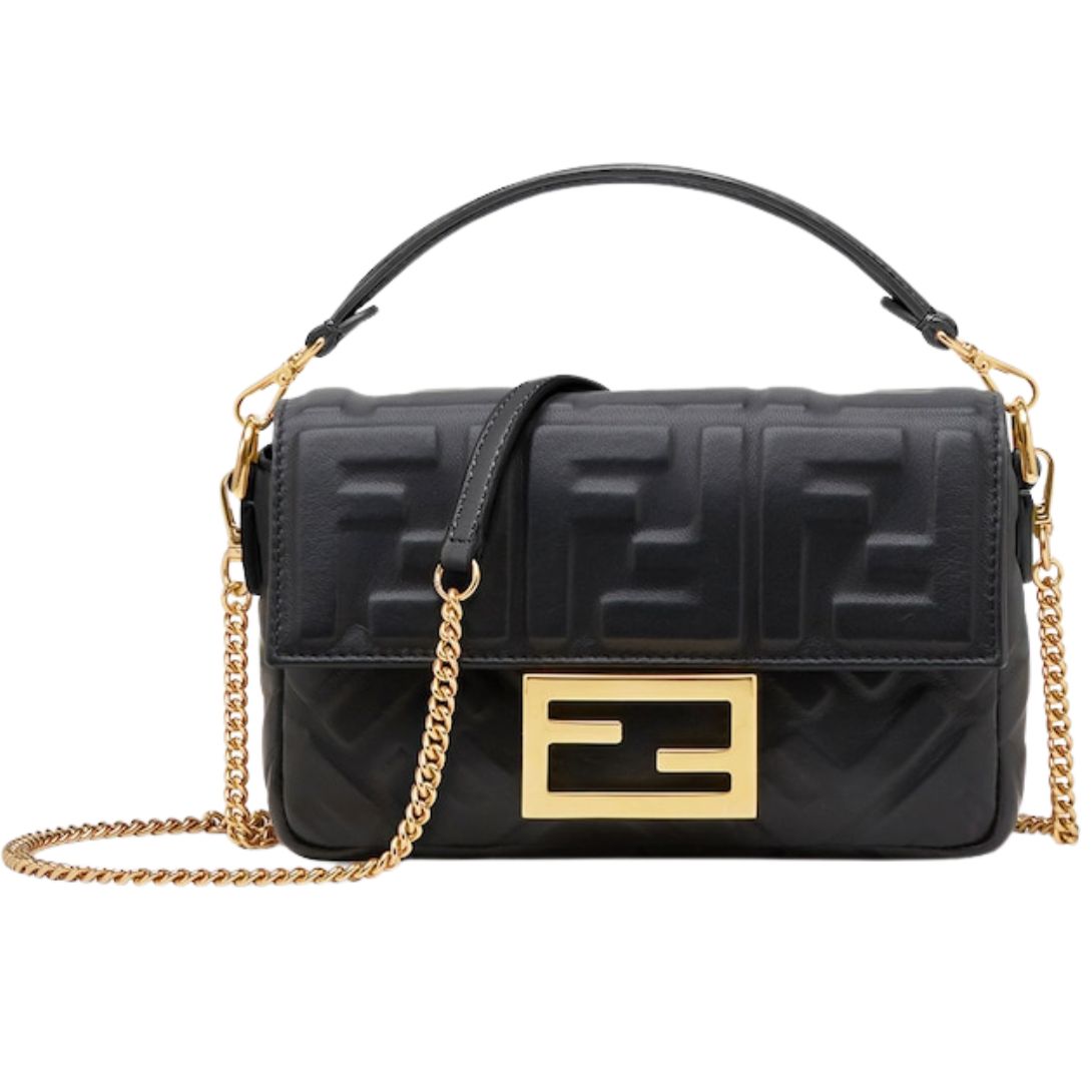1 FENDI BAGUETTE MINI NAPPA LEATHER BAG WITH FF MOTIF