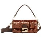 FENDI BAGUETTE BAG EMBROIDERED WITH BROWN SEQUINS