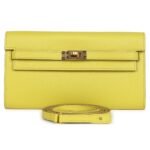 HERMÈS KELLY WALLET TO GO LIME CHEVRE MYSORE GOLD HARDWARE